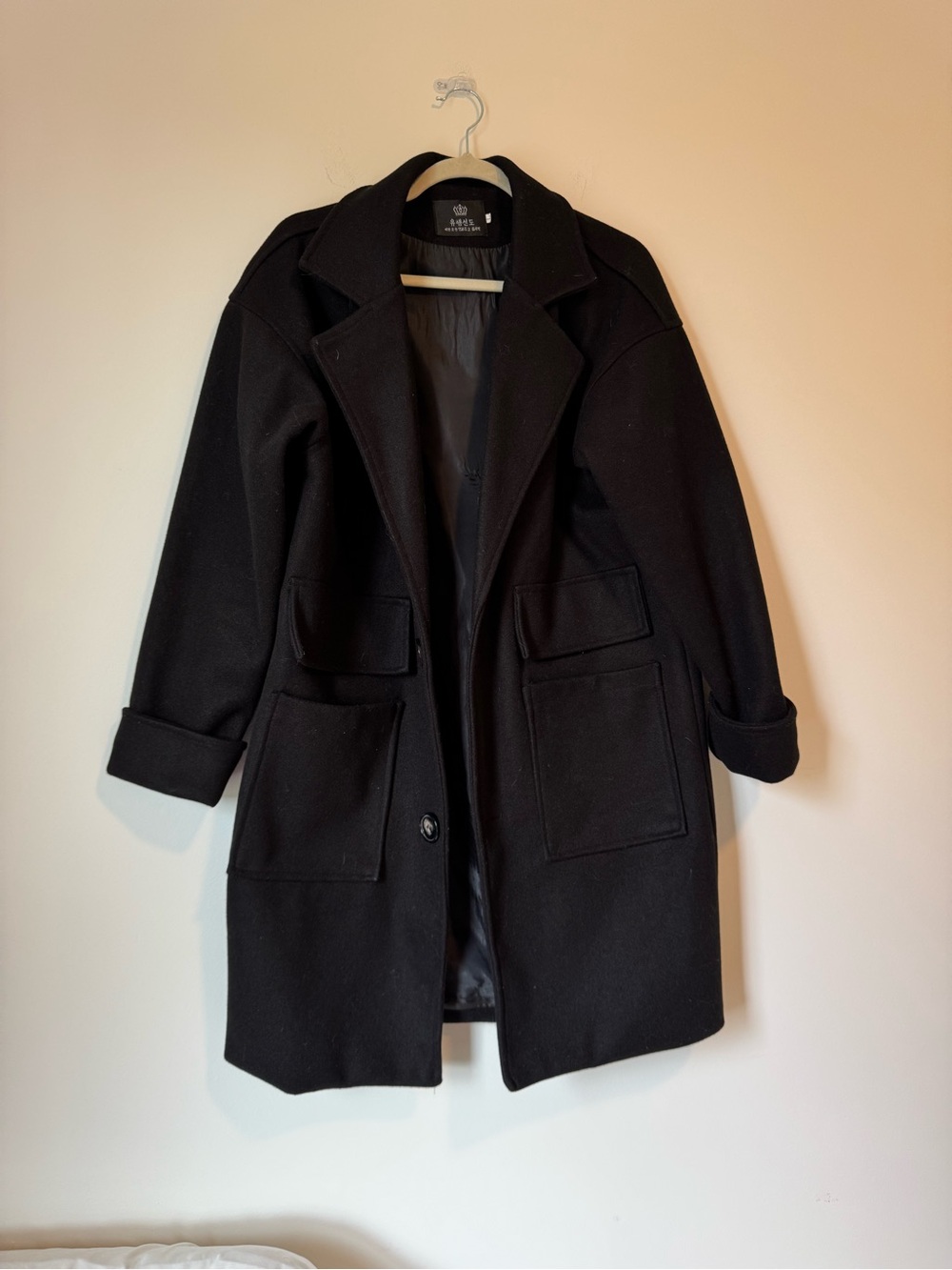 Korean Black Wool Blend Oversized Coat